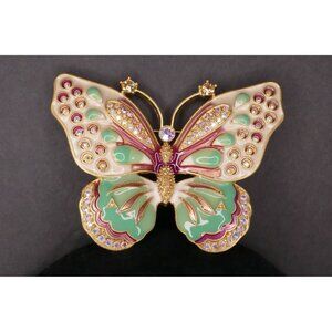 Signed KJL Colorful Crystal & Enamel Gold Plated Butterfly Brooch